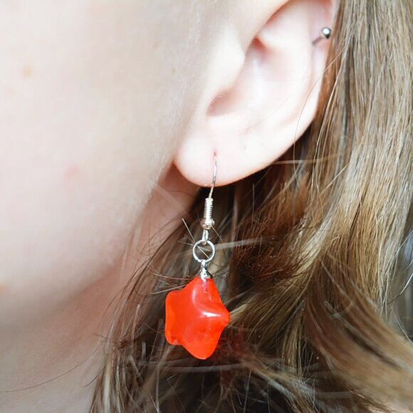 Red Candy Star Dangle Earrings - Picture 3 of 4